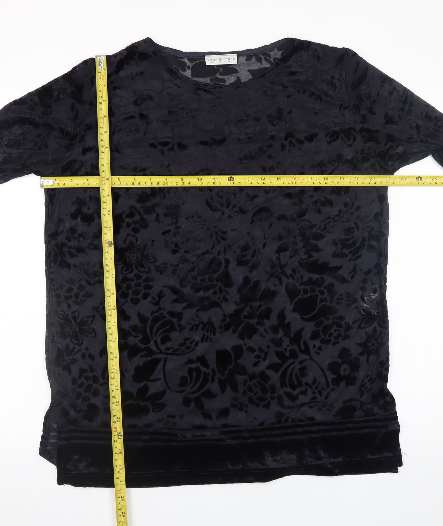Your 6th Sense Women's Black Velvet Floral Tunic Blouse Size L