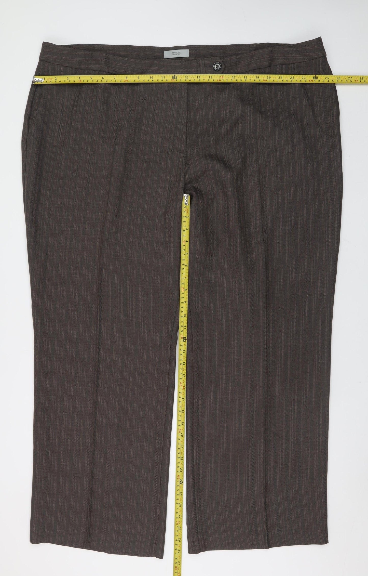 Marks and Spencer Women Brown Pinstripe Dress Pants Size 28 Regular