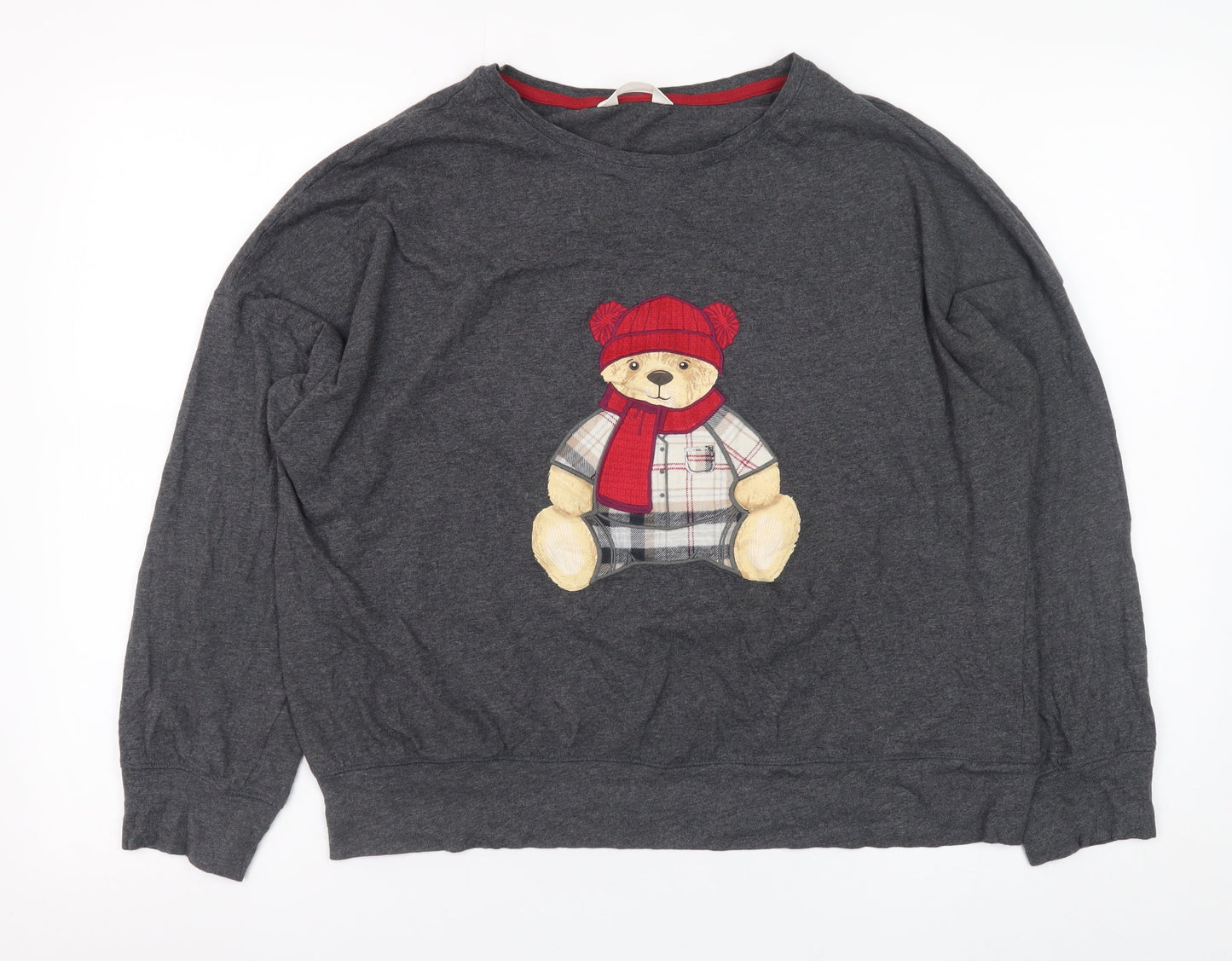 Marks and Spencer Womens Grey Bear Embroidered Long Sleeve T-Shirt Size M
