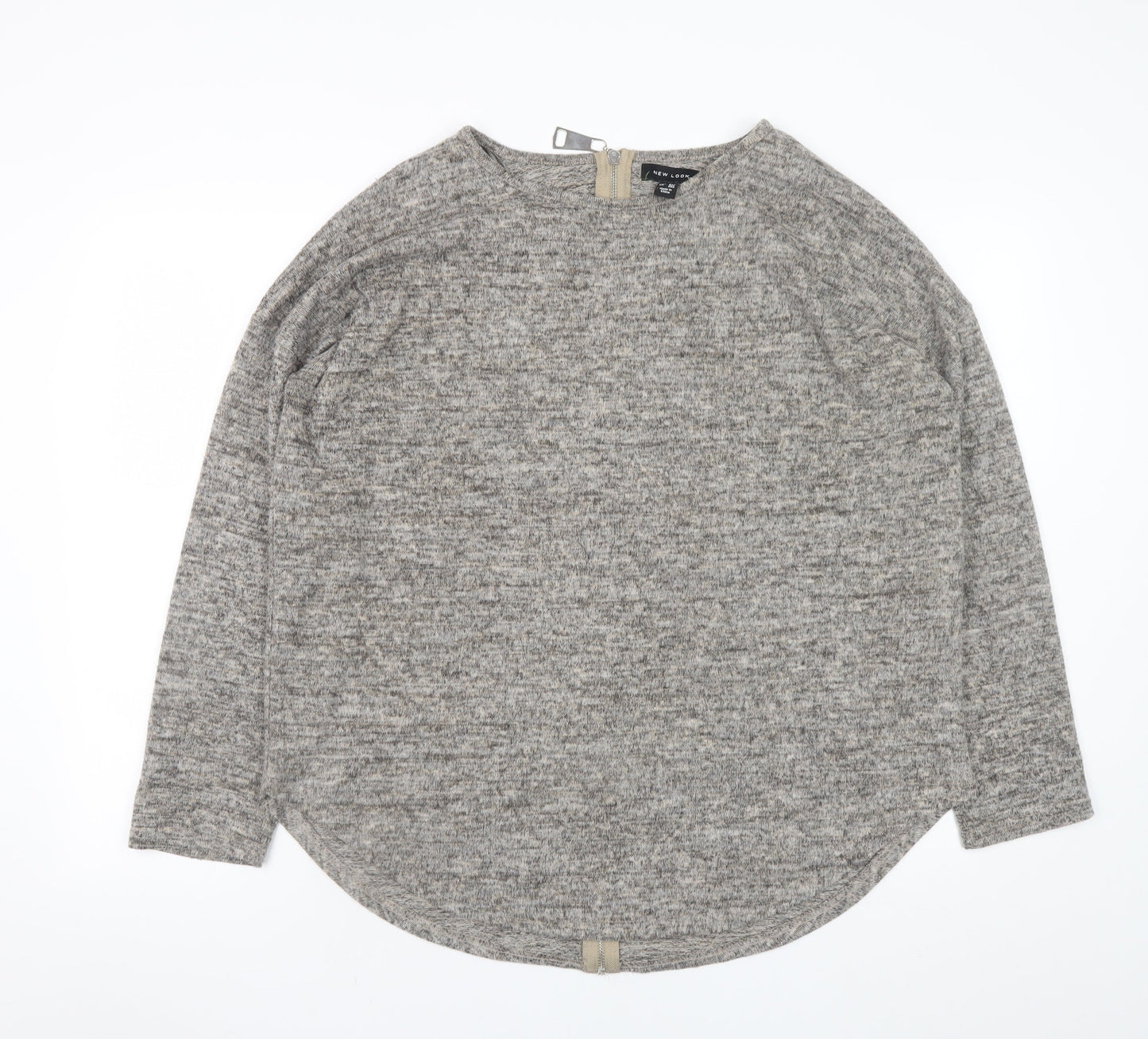 New Look Women Grey Pullover Sweatshirt L Long Sleeve Zip Back