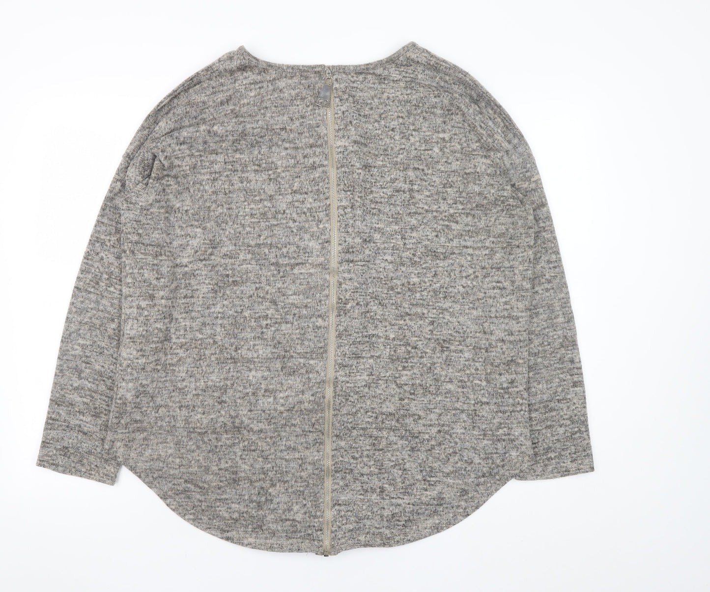 New Look Women Grey Pullover Sweatshirt L Long Sleeve Zip Back