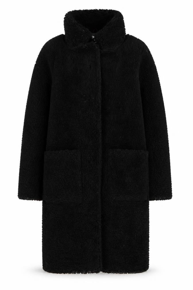 De la Crème Women's Black Long Fleece Overcoat Size 8