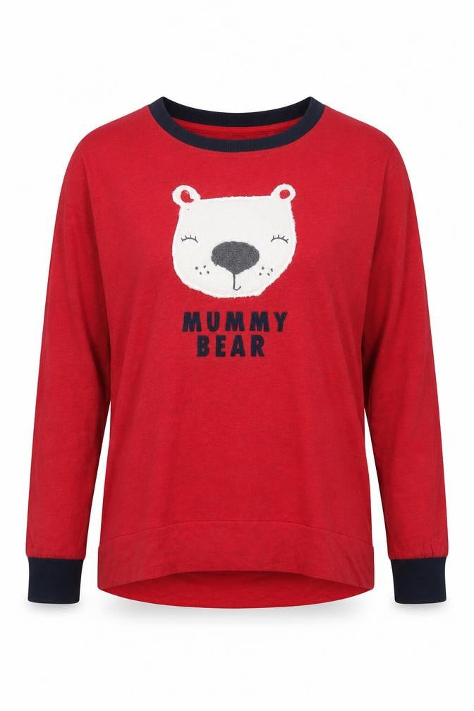 Next Women Red Long Sleeve Mummy Bear Pyjama Top Size 8