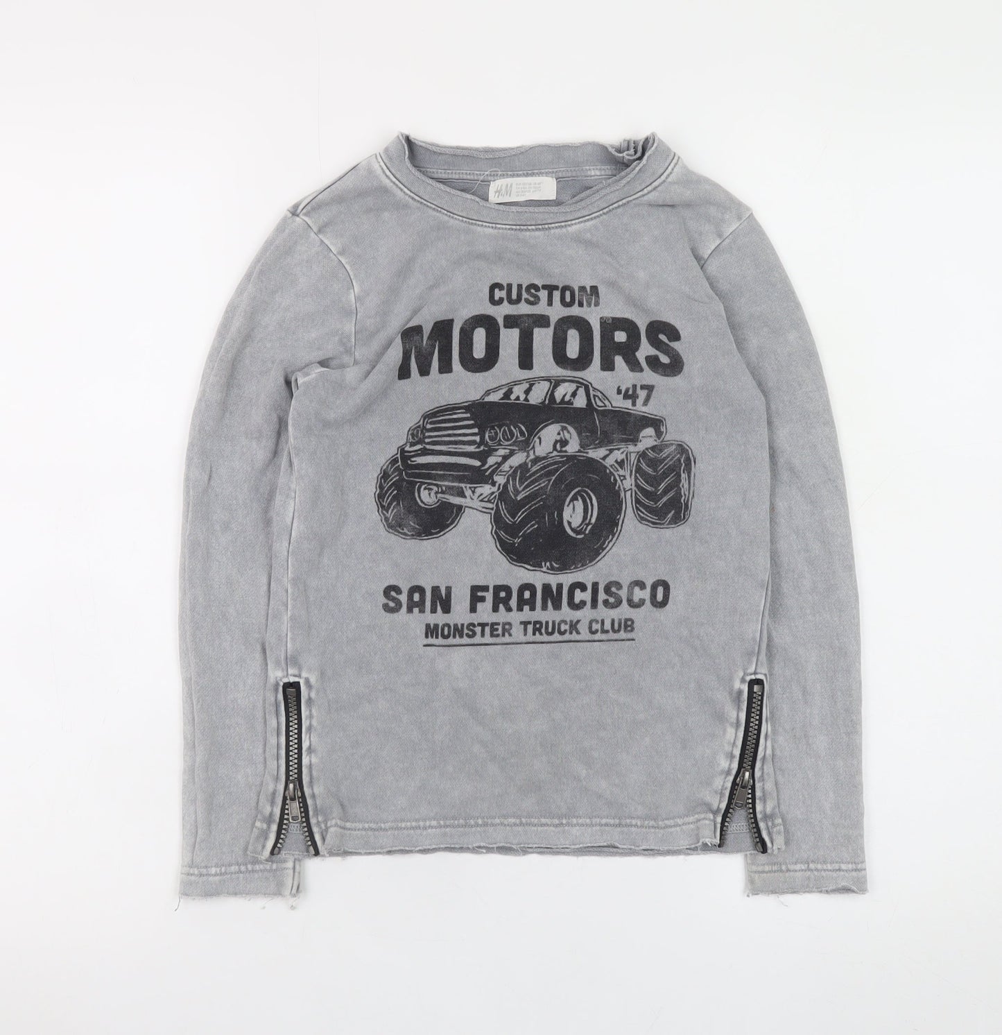 H&M Boys Grey Monster Truck Long Sleeve Sweatshirt 6-8 Years Zip Detail