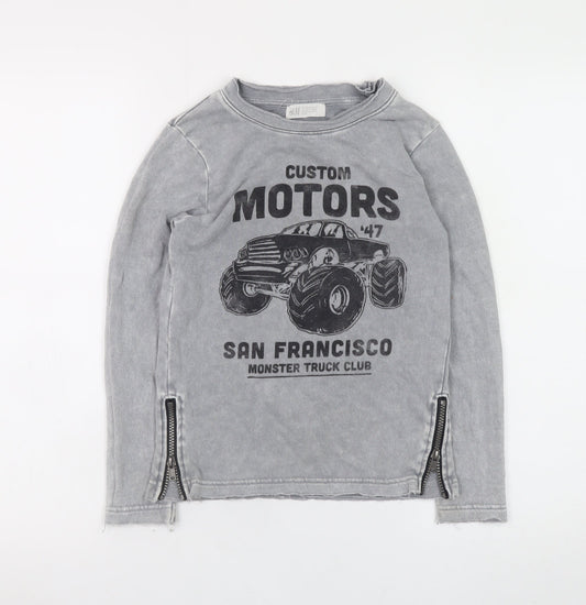 H&M Boys Grey Monster Truck Long Sleeve Sweatshirt 6-8 Years Zip Detail