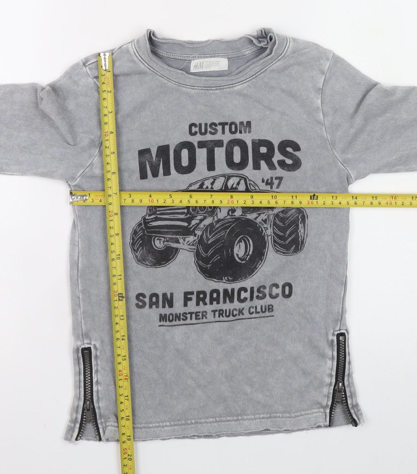 H&M Boys Grey Monster Truck Long Sleeve Sweatshirt 6-8 Years Zip Detail