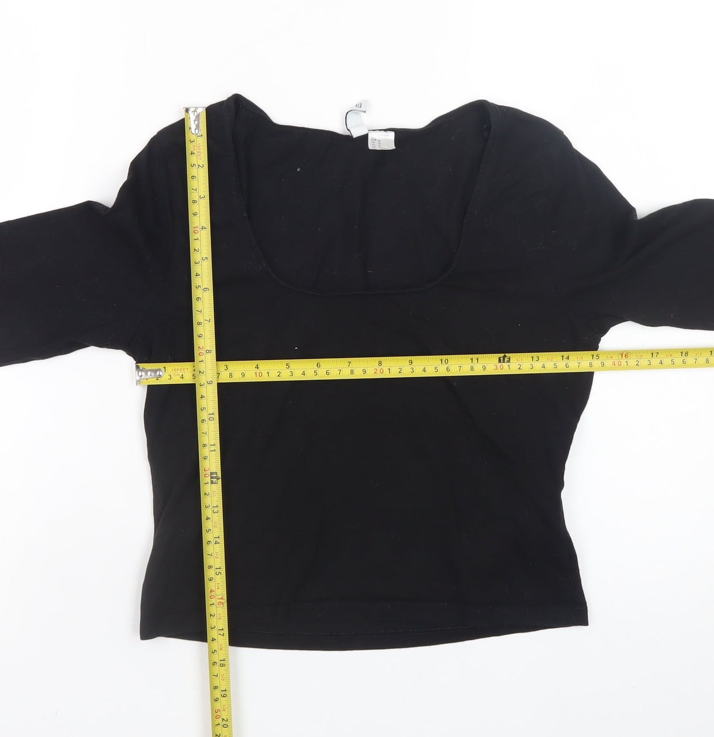 H&M Divided Women's Black Long Sleeve Basic Scoop Neck Cotton Top Size 12