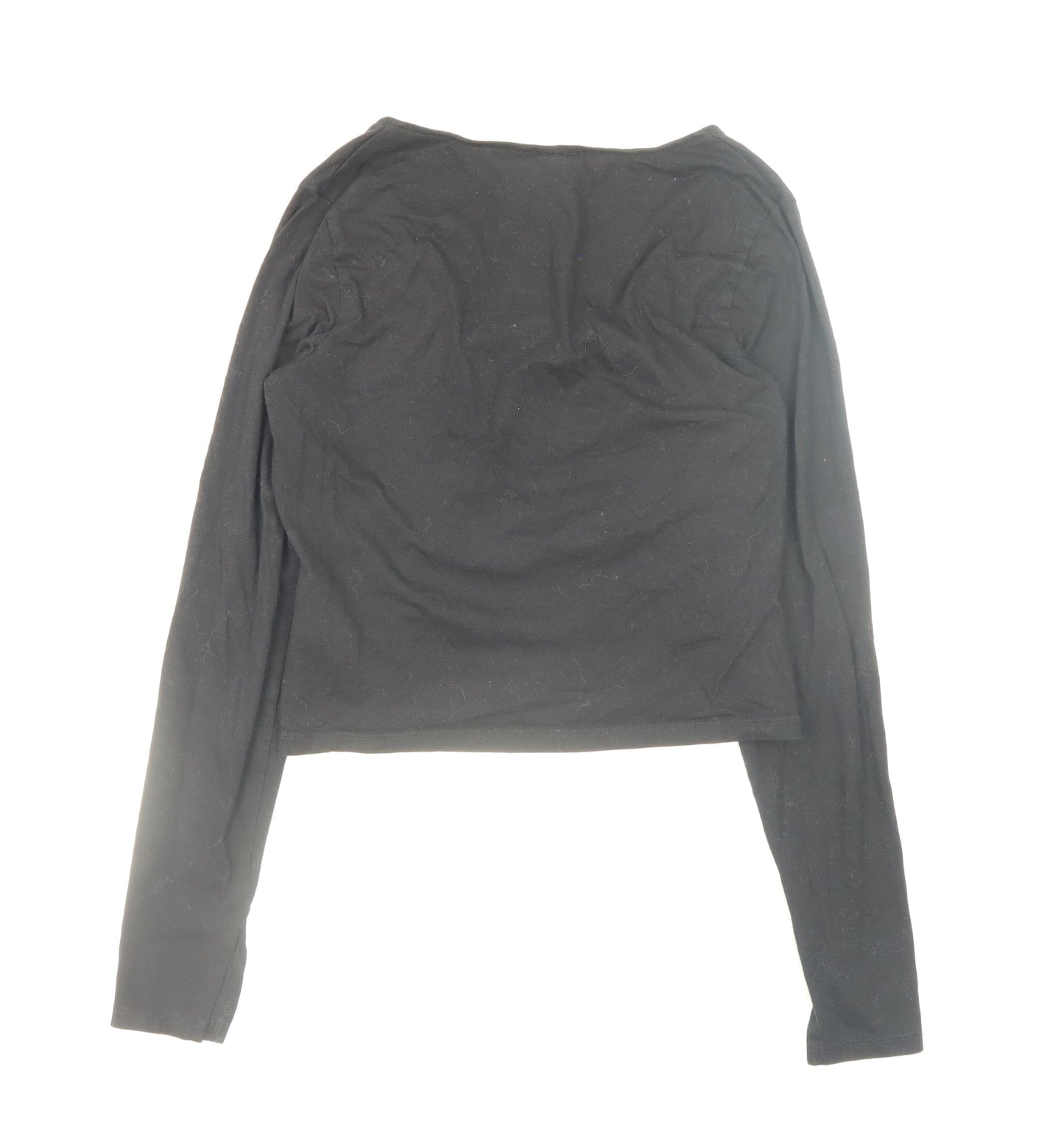 H&M Divided Women's Black Long Sleeve Basic Scoop Neck Cotton Top Size 12