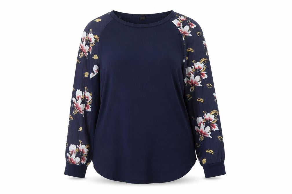 SHEIN Curve Women's Blue Floral Raglan Long Sleeve Tunic Blouse Size 18 Plus