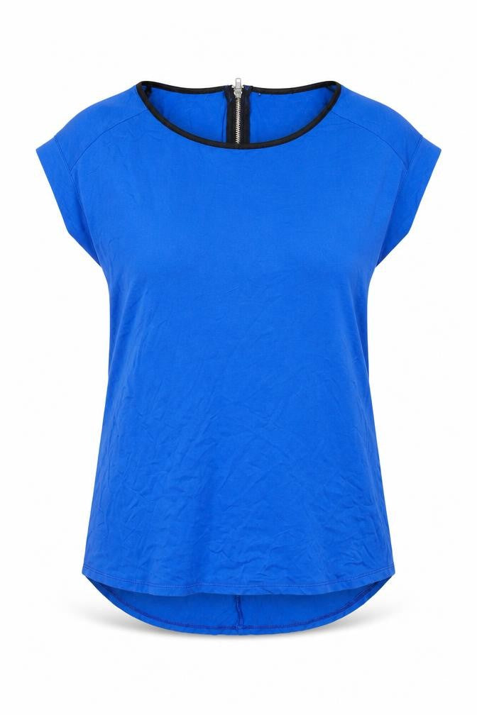 Dorothy Perkins Women's Blue Short Sleeve Zip Back Viscose Blouse Size 12