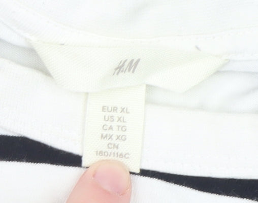 H&M Women's White Striped Long Sleeve Pullover Sweatshirt XL Cotton