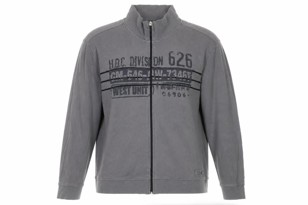 Front view of Easy Men’s Grey 2XL Full Zip Graphic Print Cotton Sweatshirt