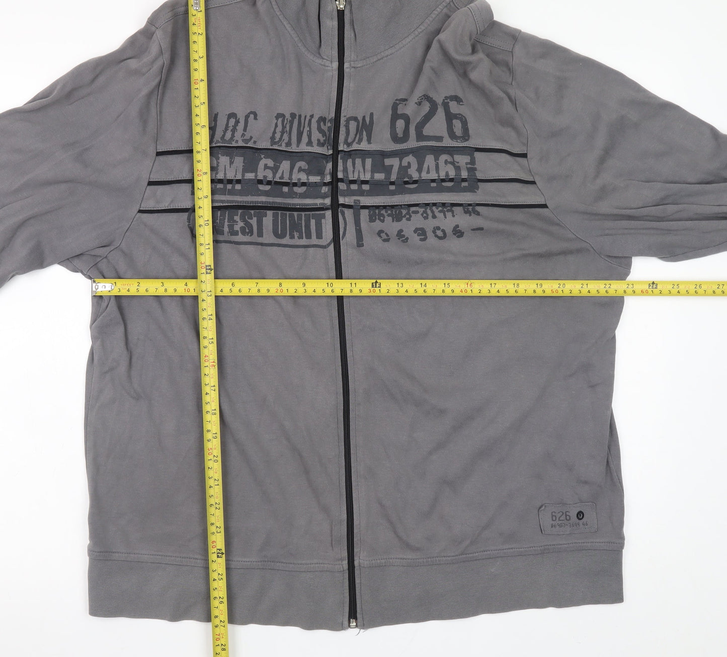Easy Men’s Grey 2XL Full Zip Graphic Print Cotton Sweatshirt