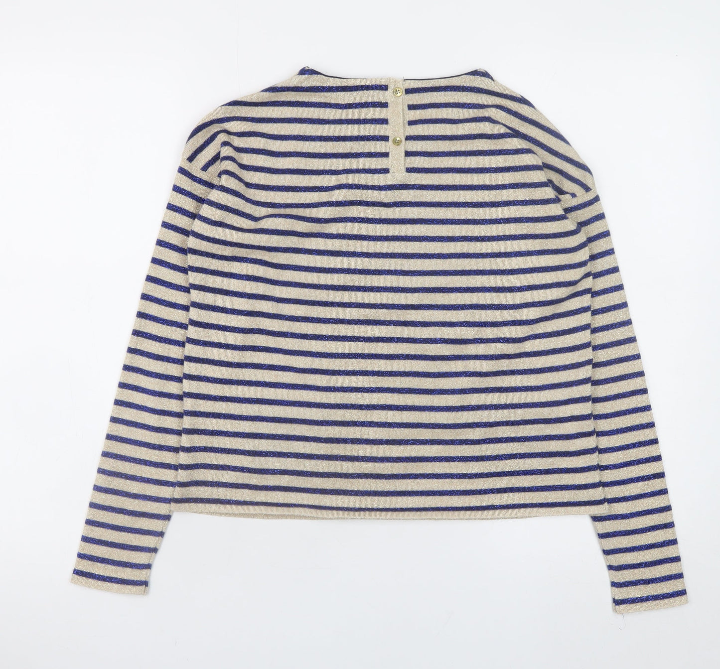 Marks and Spencer Girls Beige Blue Striped Long Sleeve T-Shirt 11-12 Years