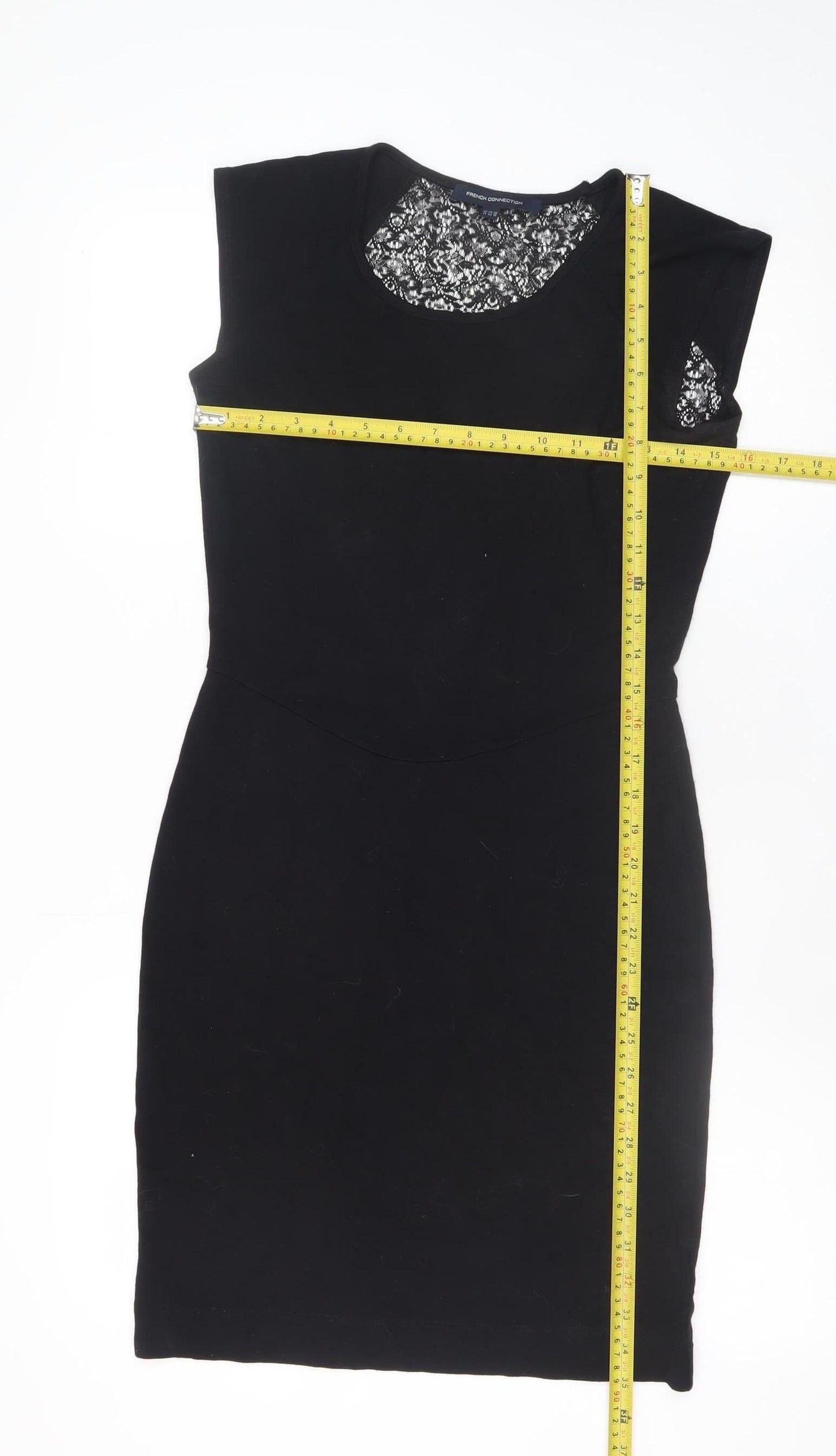 French Connection Women’s Black Lace Bodycon Knee Length Dress Size 14