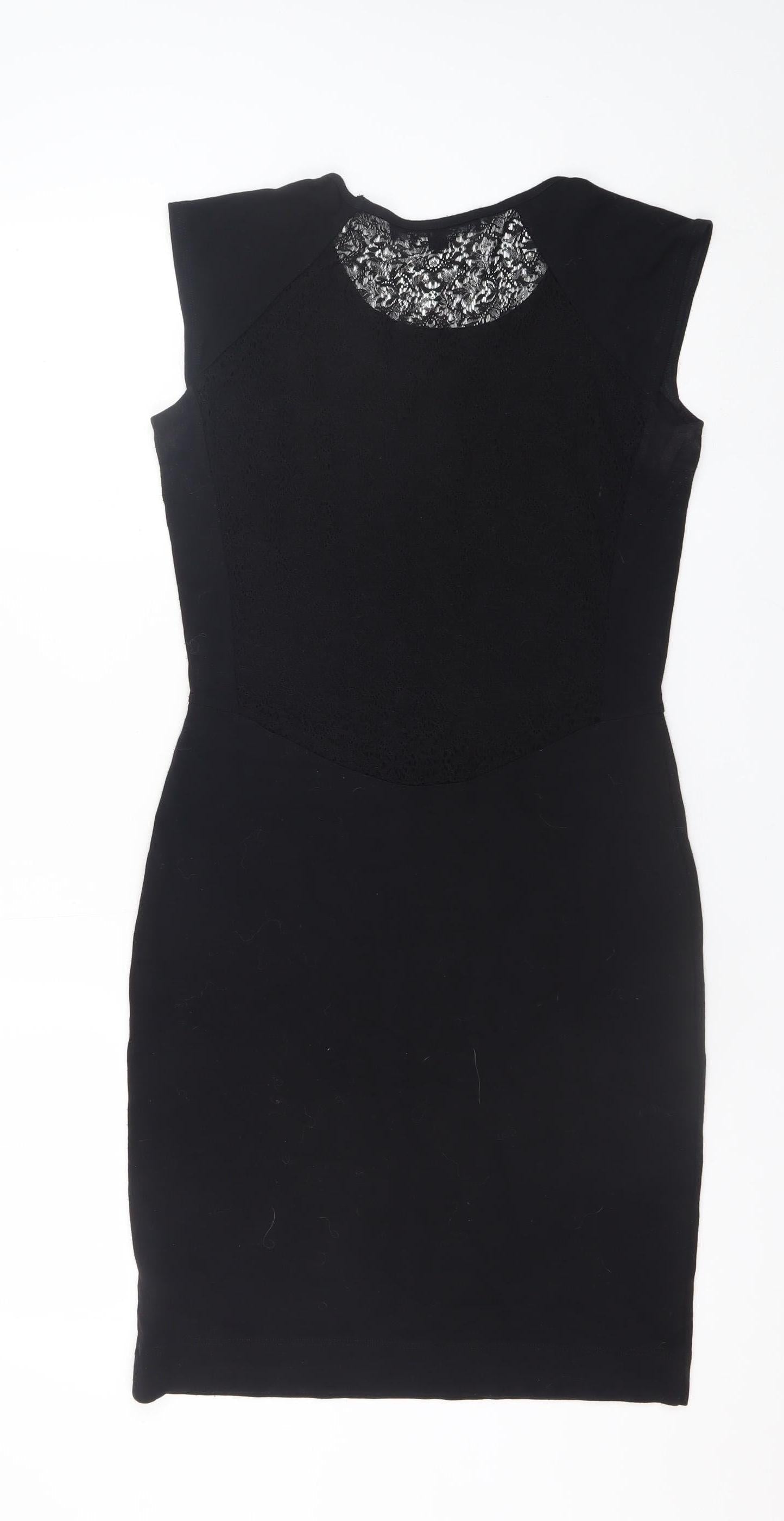 French Connection Women’s Black Lace Bodycon Knee Length Dress Size 14