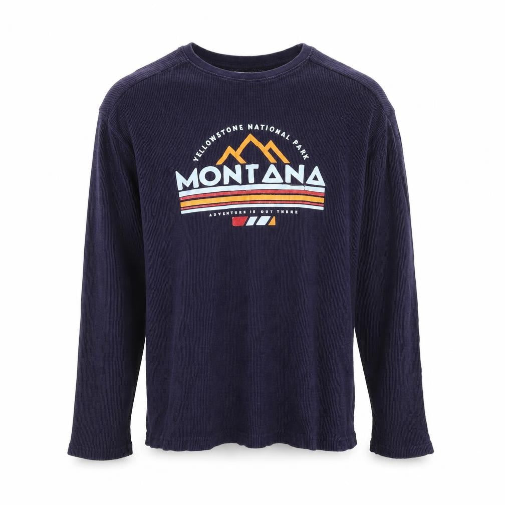 REDTAG Men Blue Montana Graphic Waffle-Knit Pullover Jumper M