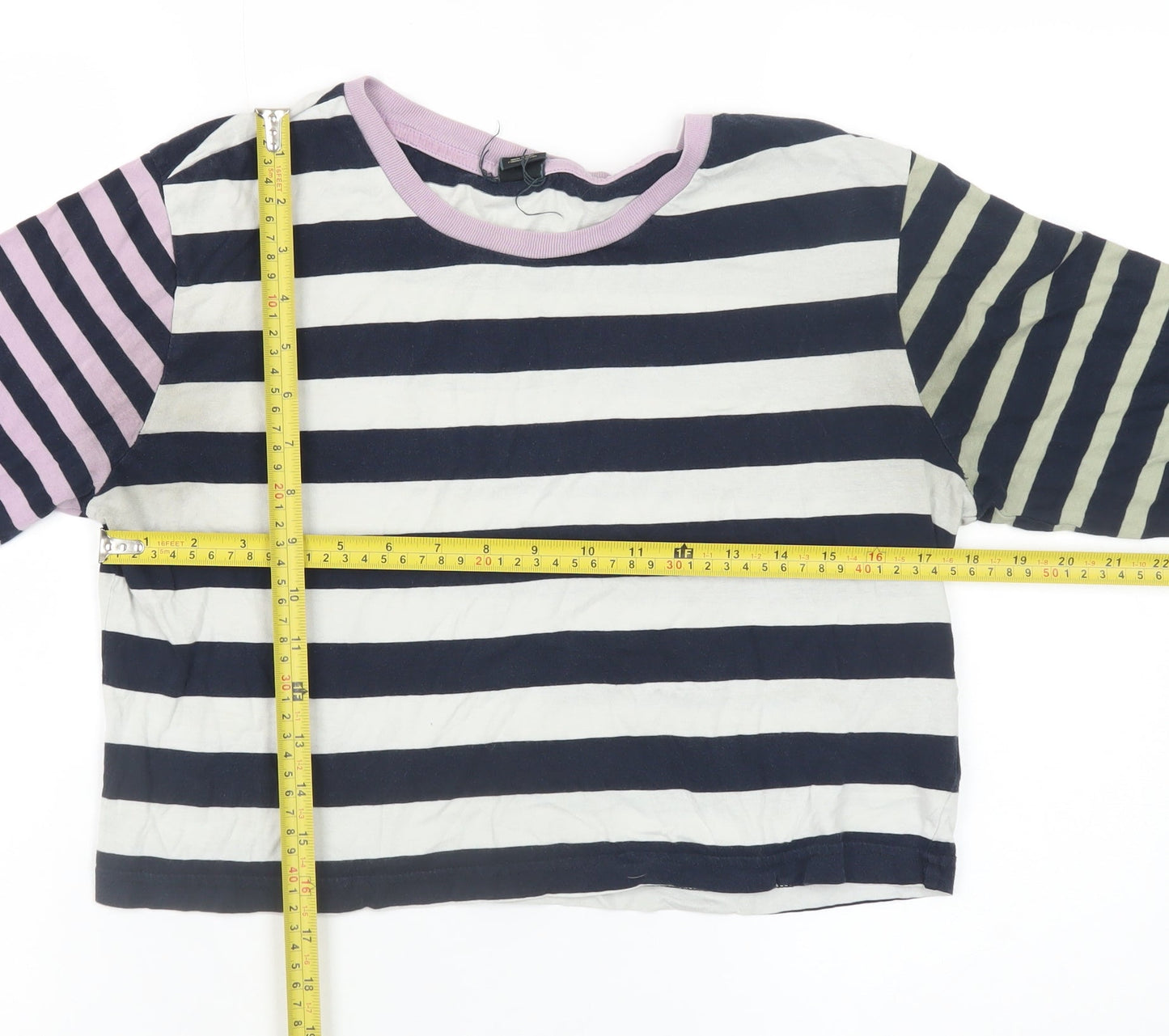 Urban Outfitters Women's Multicoloured Cropped Striped Long Sleeve T-Shirt M