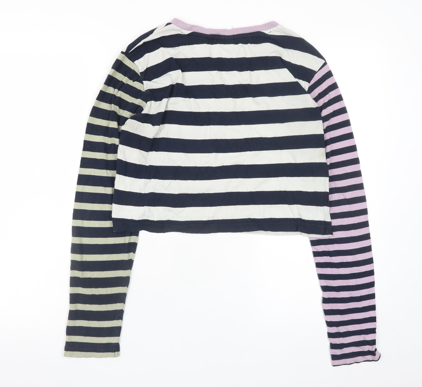 Urban Outfitters Women's Multicoloured Cropped Striped Long Sleeve T-Shirt M