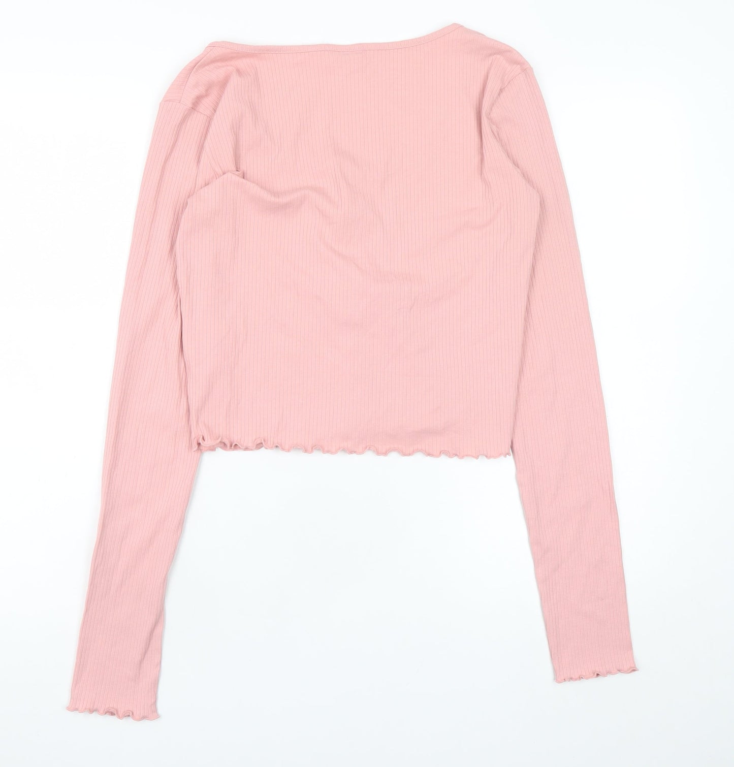 Page One Young Teens Pink Cropped Long Sleeve Button-Up Top Size L
