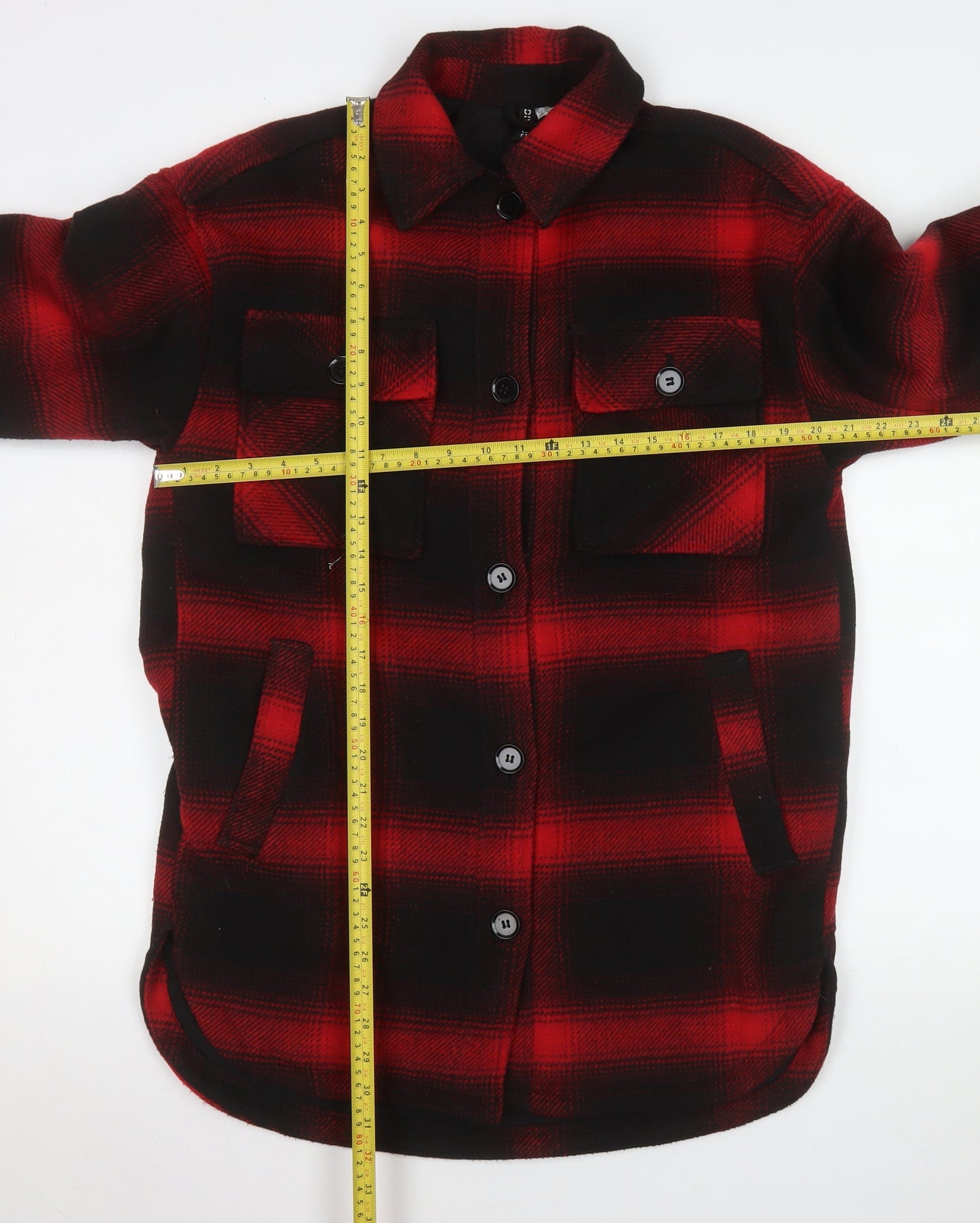 H&M Men Red Black Check Flannel Shirt Jacket XS