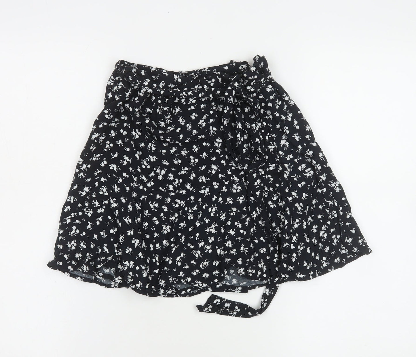 Zara Women Black Floral Wrap Short Skirt Size S Viscose