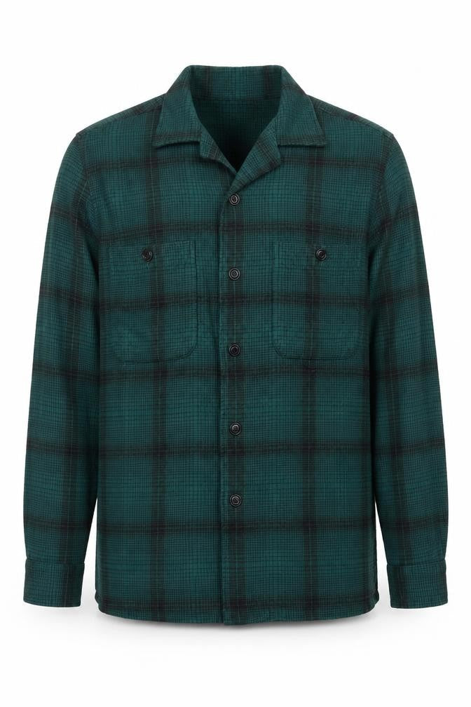 Far Afield Men's Green Check Cotton Long Sleeve Button-Up Shirt Size M