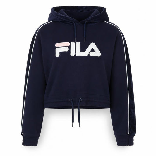 Fila Womens Navy Blue Cropped Hoodie Size 12 M Logo Drawstring Pullover