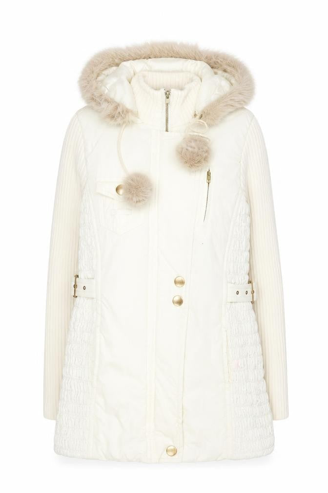 Next Women Ivory Faux Fur Hooded Belted Parka Coat UK 10