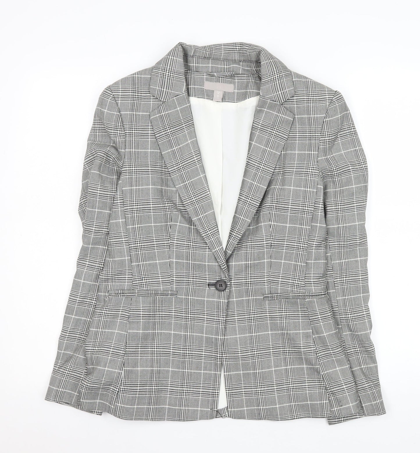 H&M Women’s Grey Checked Single-Breasted Blazer UK 10 Classic Fit