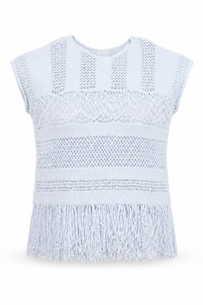 Marks and Spencer Women Blue Knit Fringe Blouse Size M
