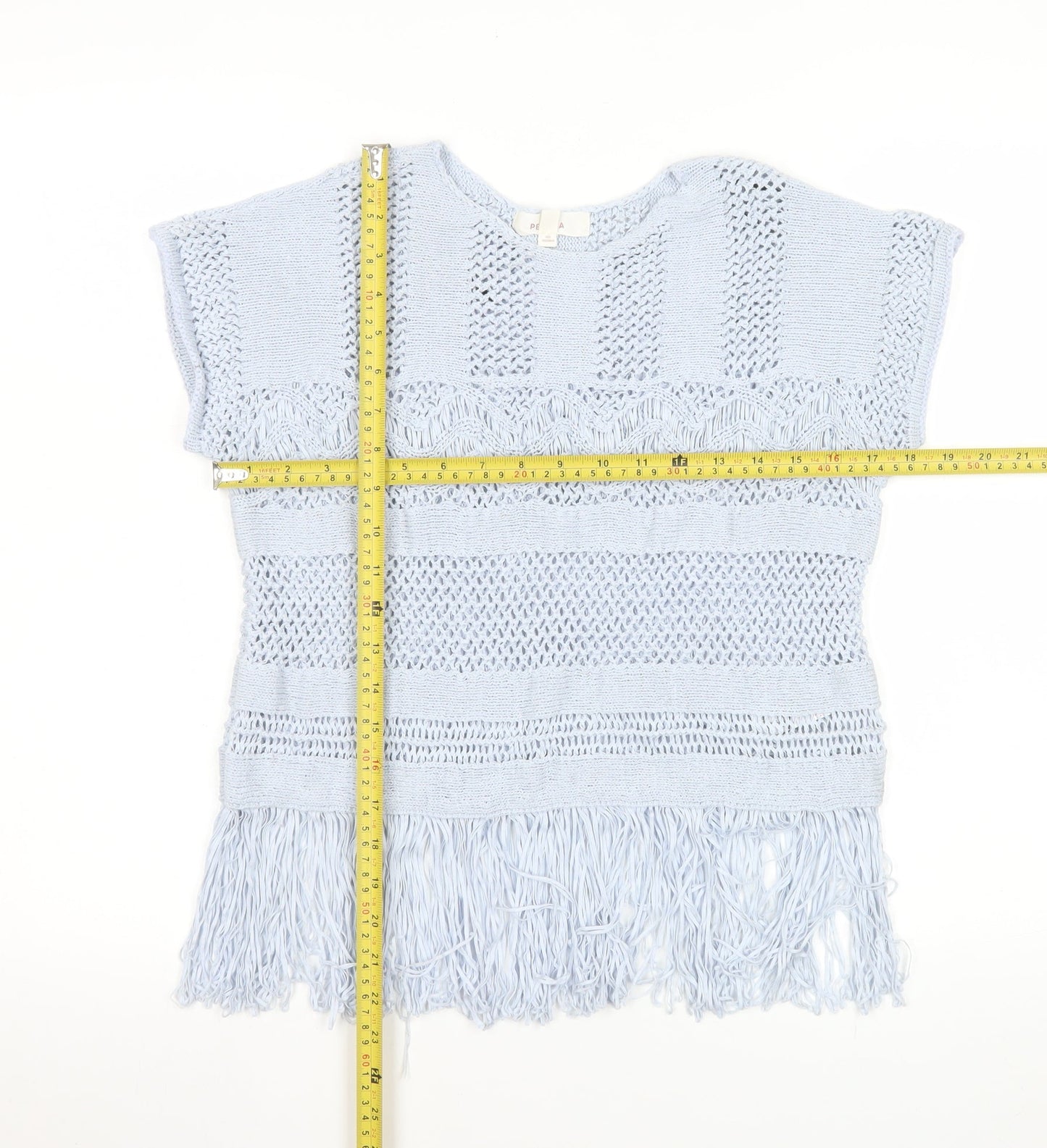 Marks and Spencer Women Blue Knit Fringe Blouse Size M