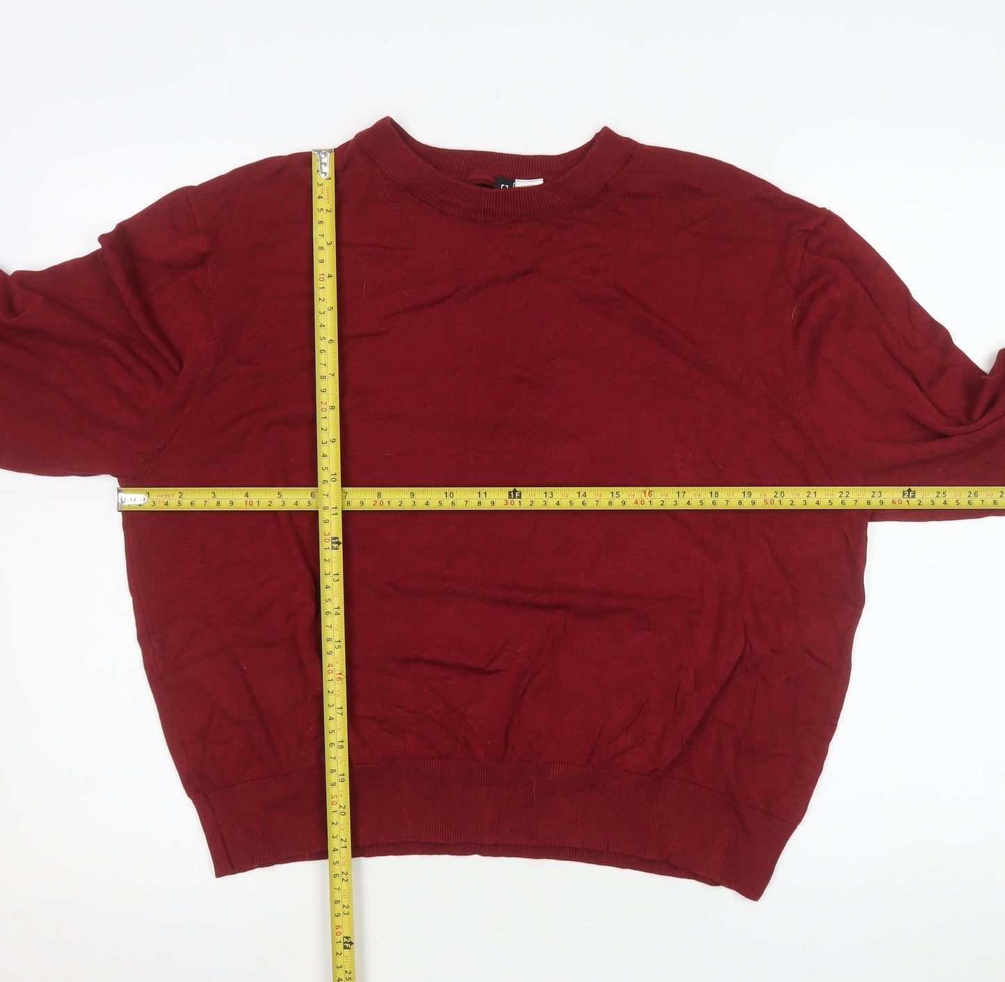H&M Mens Red Crew Neck Pullover Jumper Size M