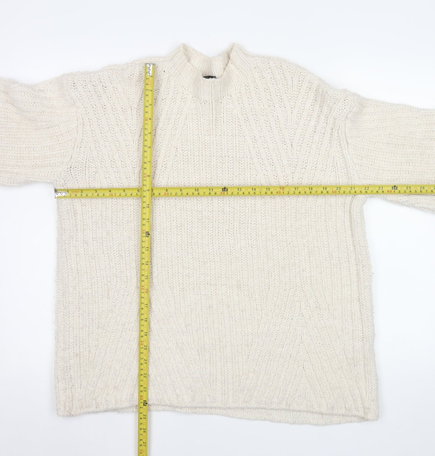Topshop Women's Ivory Chunky-Knit Mock Neck Long Sleeve Jumper Size 10