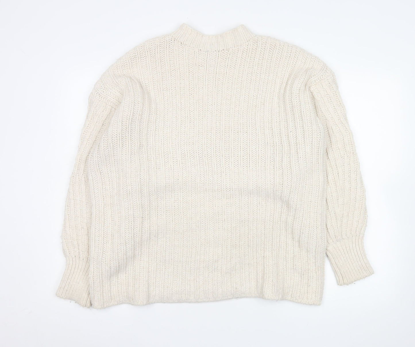 Topshop Women's Ivory Chunky-Knit Mock Neck Long Sleeve Jumper Size 10