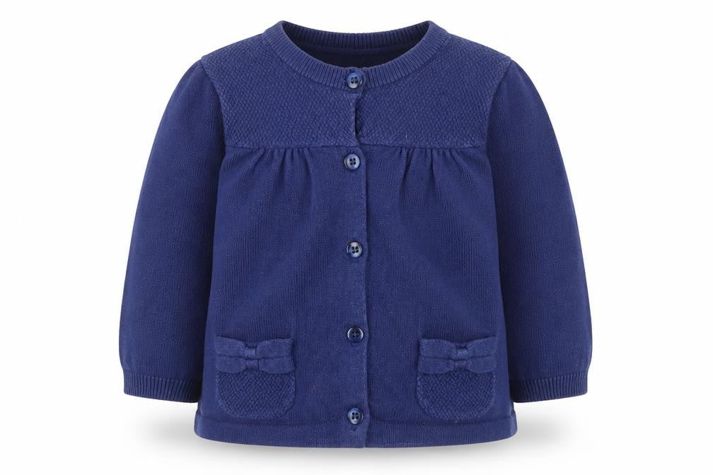 Front view of Mini Club Blue Cotton Knit girls’ cardigan 9-12 months button up