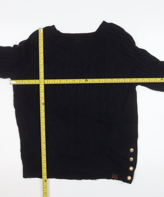 Superdry Women's Black Cable Knit Button Pullover Jumper UK 12