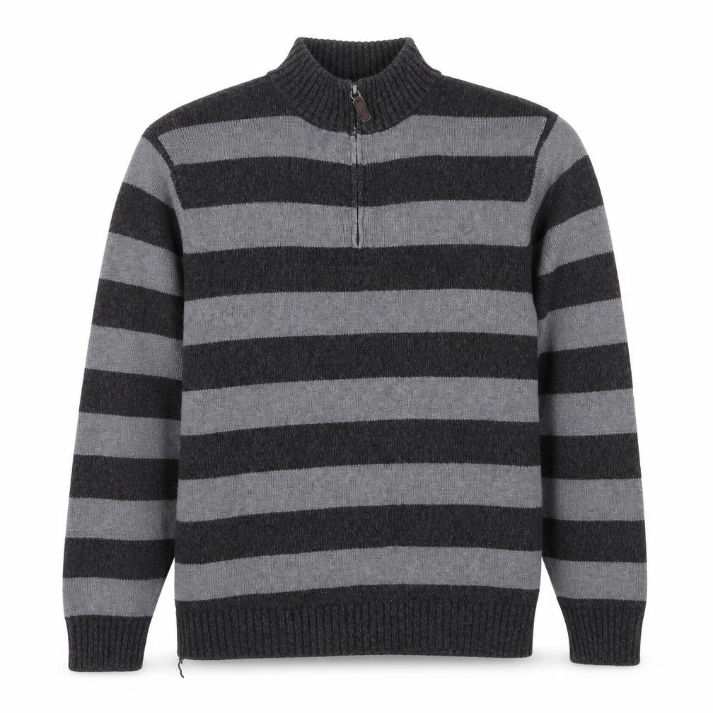 Chaps Men's Grey Striped Cotton 1/4 Zip Jumper XL Long Sleeve Casual Knit