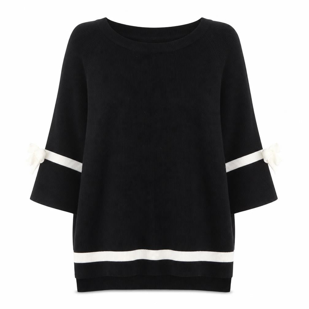 CoCo Soo Womens Black Size 12 Relaxed Knit Bow Sleeve Jumper