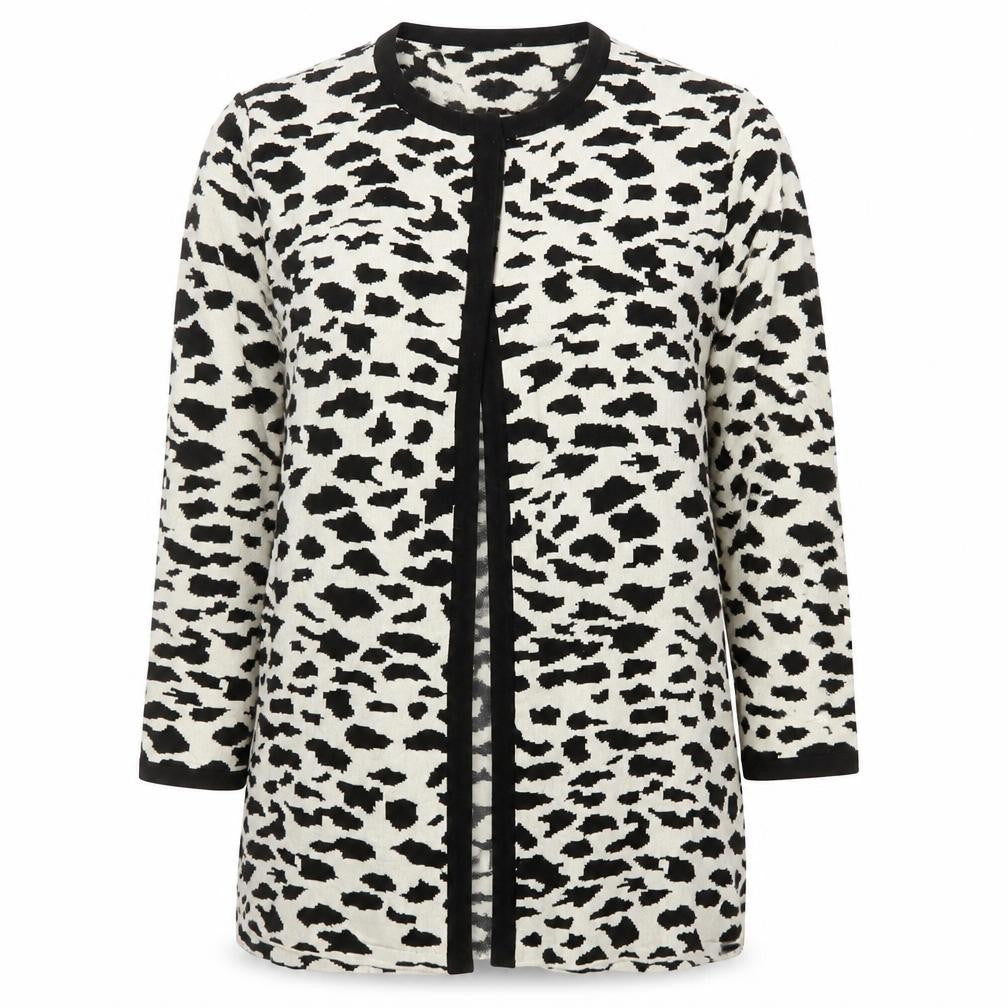 Saloos Women's Black White Animal Print Long Sleeve Cardigan Size 18