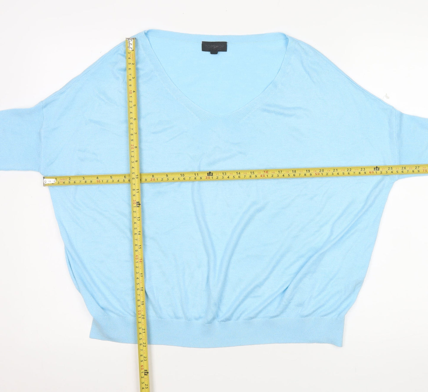 Topshop Women’s Blue V-Neck Relaxed 3/4 Sleeve Pullover Jumper Size 10