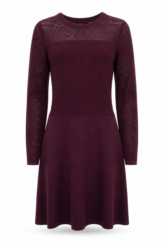Next Women Purple Knit Fit & Flare Dress Size 8 Long Sleeve