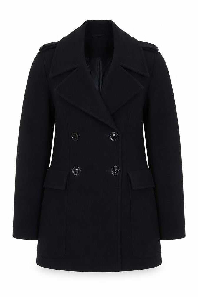 Warehouse Women's Black Wool Pea Coat Size 10 Classic Mid-Length