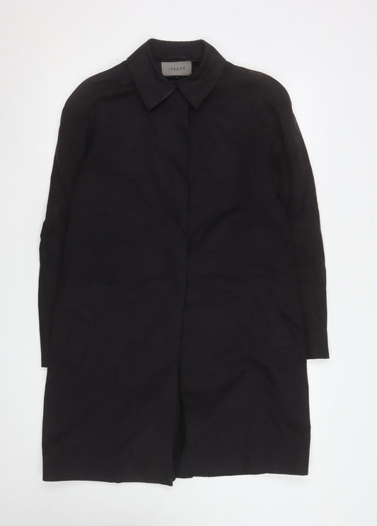 Jaeger Women Black Mid-Length Coat UK 12 Cotton Blend Classic Style