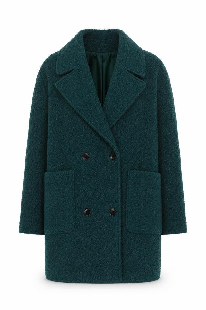 Papaya Women’s Green Bouclé Mid-Length Overcoat Size 12