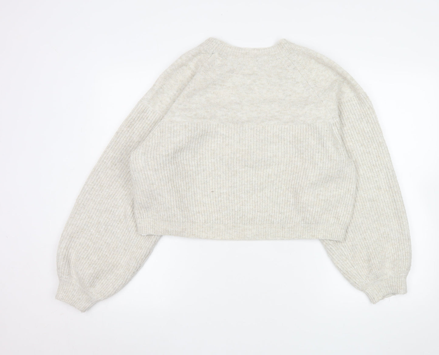 Topshop Women Beige Crew Neck Rib Knit Pullover Jumper Size S