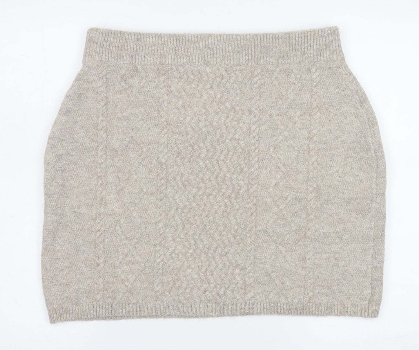 Topshop Women Beige Cable Knit Short Skirt Size L UK16 Winter Style