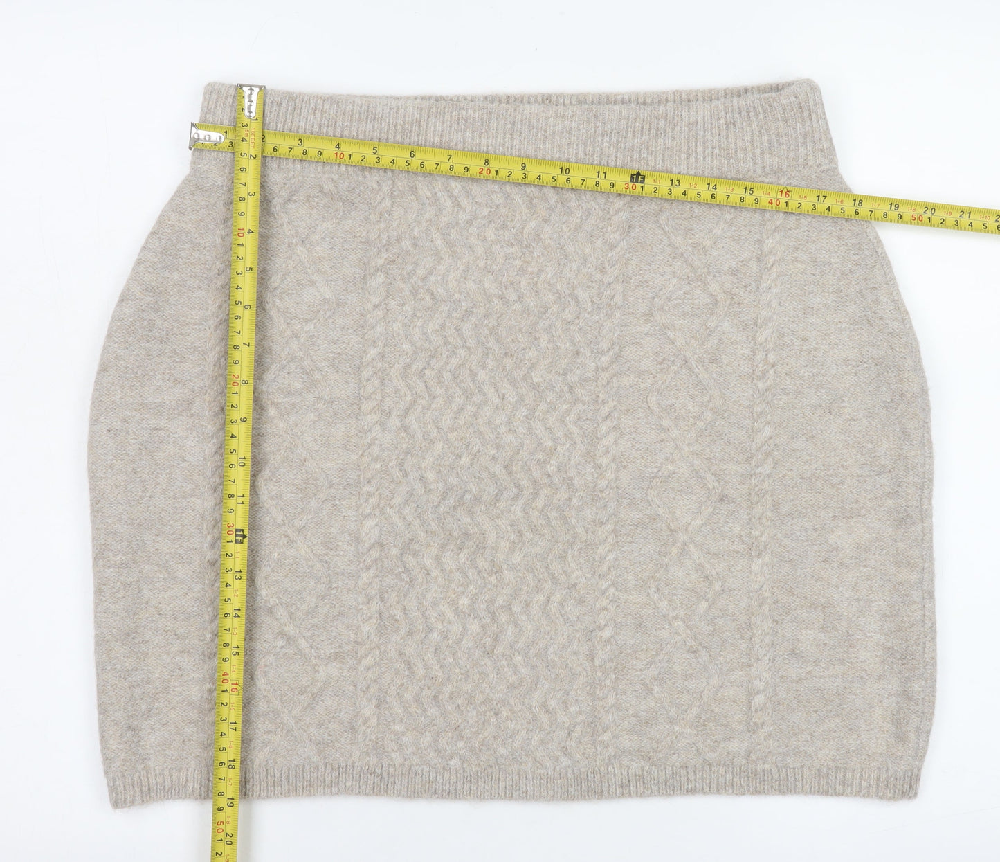 Topshop Women Beige Cable Knit Short Skirt Size L UK16 Winter Style