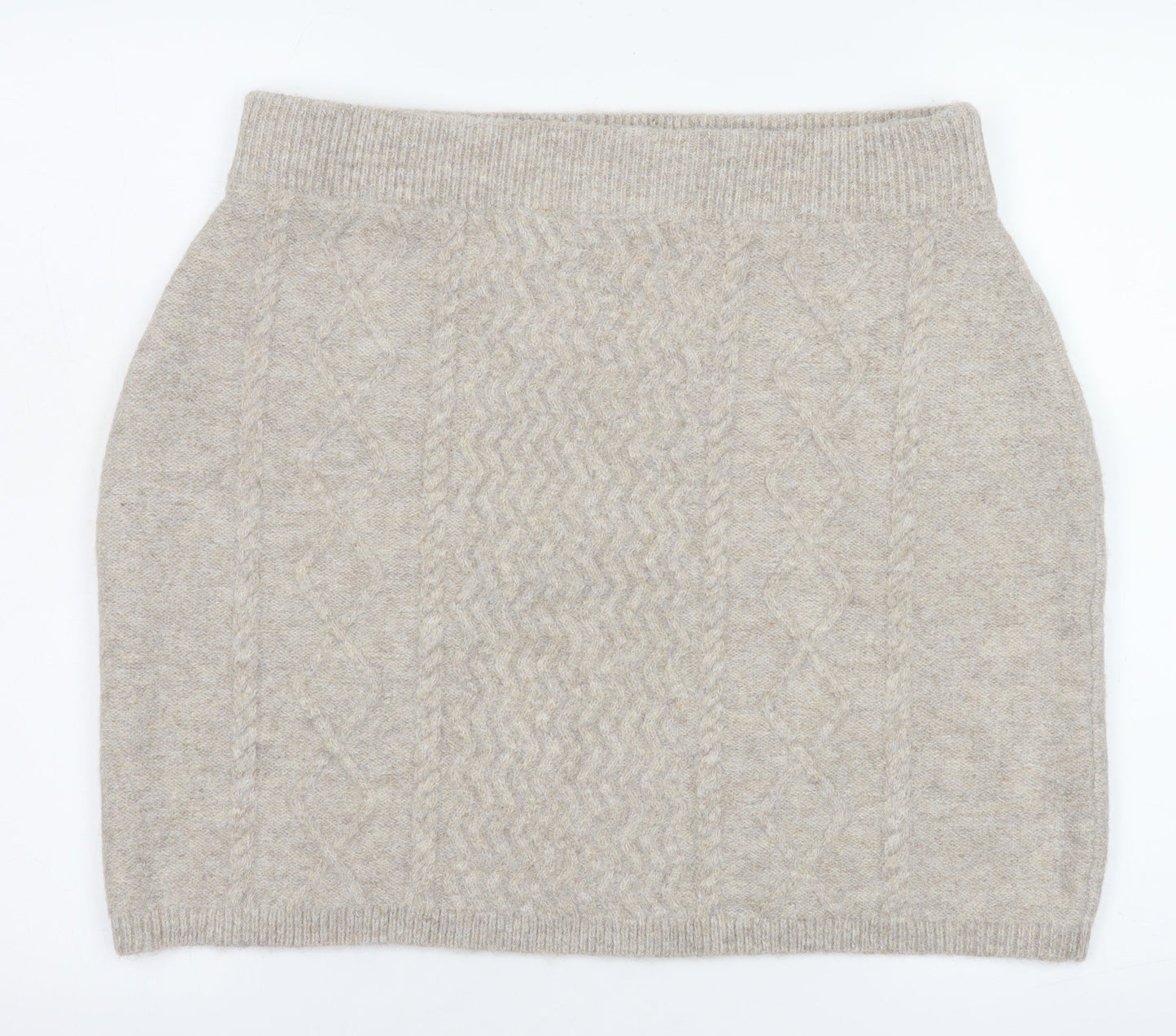 Topshop Women Beige Cable Knit Short Skirt Size L UK16 Winter Style
