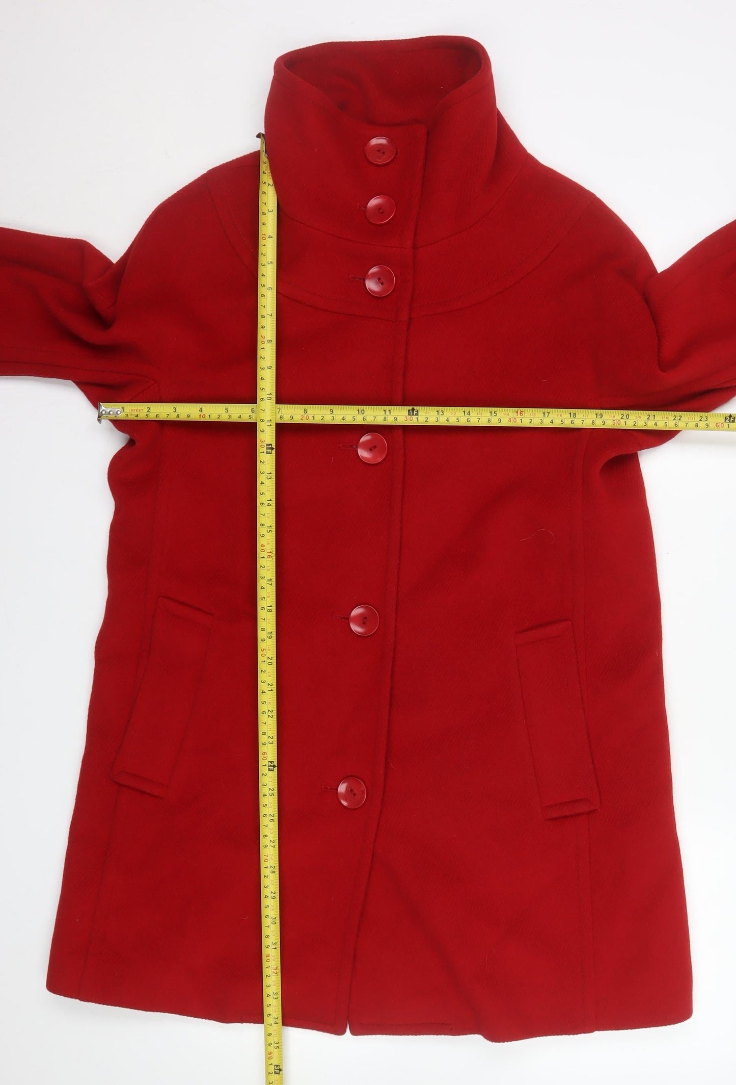 Talbots Women Red Wool Blend Mid-Length Button Overcoat Size 10